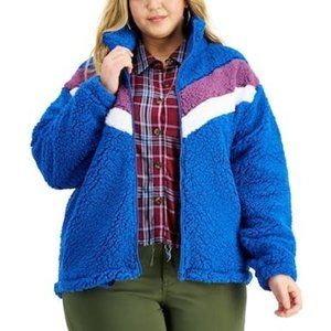 KISS & Tell Plus Size Sherpa Chevron Zip-Up Jacket – Denim/Purple